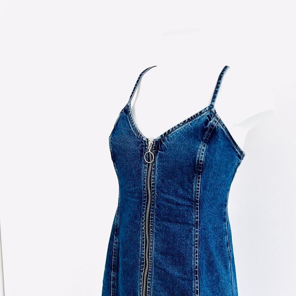 womens Topshop Moto mini Dress UK 12 denim zip up jean dress western cowgirl - Picture 5 of 7